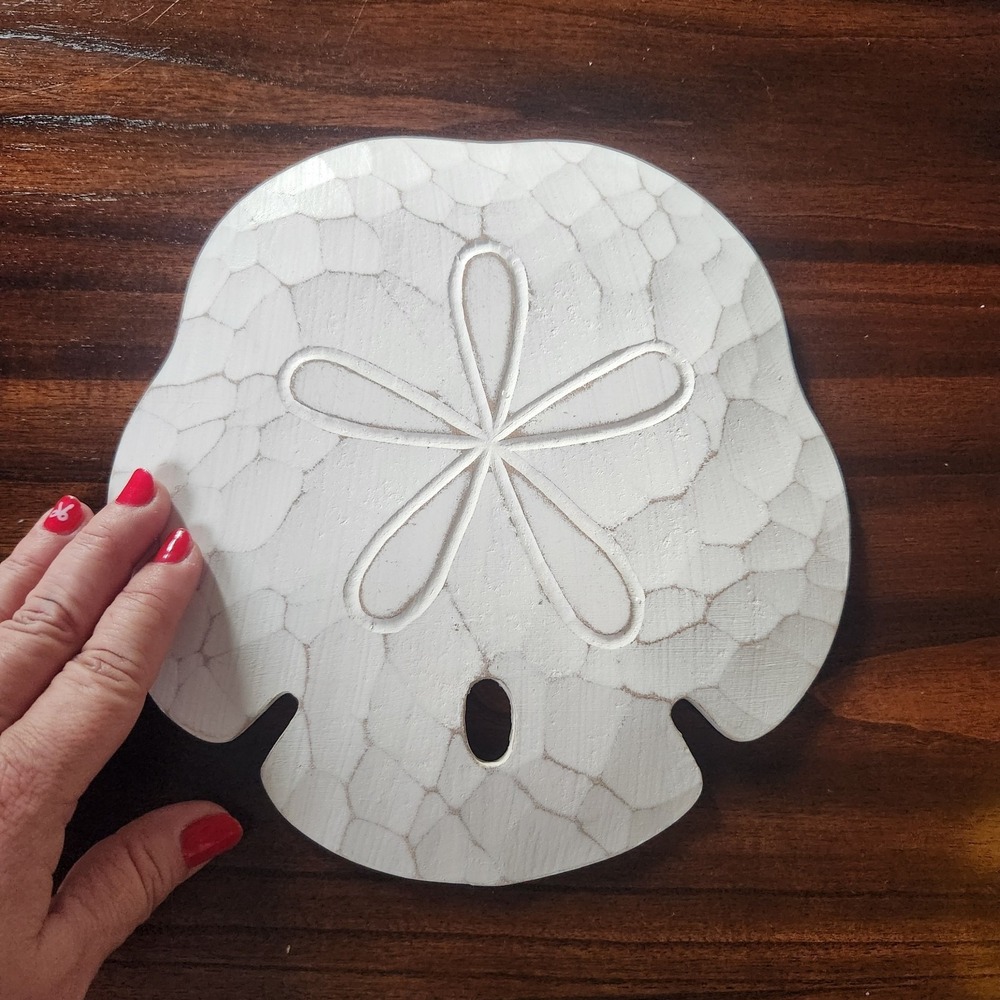 Sand Dollar Wall Plaque Wood Handcrafted 8.5" High Beach House T.I. Design